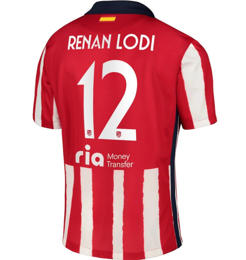 Atlético Madrid Metropolitano Home Kit Soccer Jersey with Renan Lodi 12 printing 2020/21